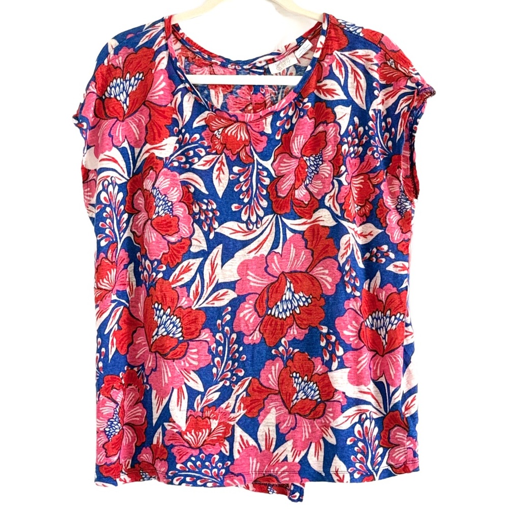 Sigrid Olsen 100% Linen Floral Short Sleeve Top XL